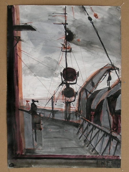 Auf der Schwedenfähre, 2004, Pinsel, Feder, Tusche, 42x60 cm