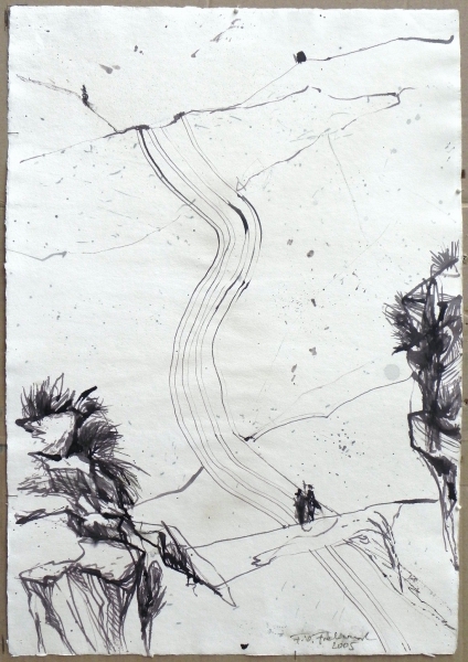 Weg über die Hügel, 2005, Feder und Tusche, 60x42 cm