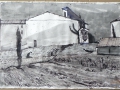 Abends in Tressan, 1995, Möwenfeder und Tusche, 42x60 cm