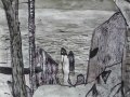Am Lago di Como, 2004, Möwenfeder, Pinsel, Tusche, 60x41 cm