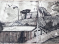 Geräteschuppen der Fischer, 2003, Tusche und Ölkreide, 42x60 cm