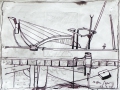 Im Hafen von Gager, Rügen, 2004,  Feder und Tusche, 15x21