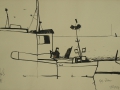 Im Hafen von Groß-Zicker, 2004, Möwenfeder, Tusche, 41x58 cm